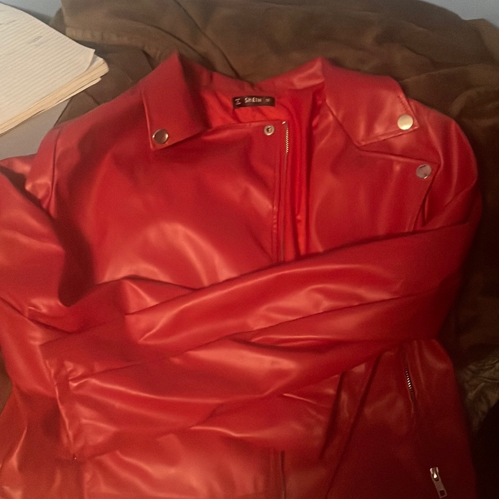 Shein Red Leather Jacket